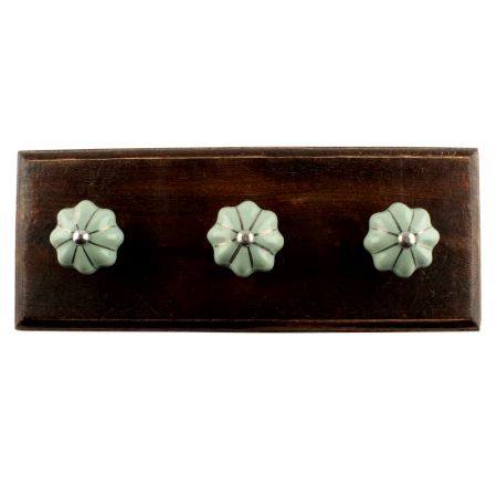 Sage Green Silve Line Medium Ceramic Wooden Hook